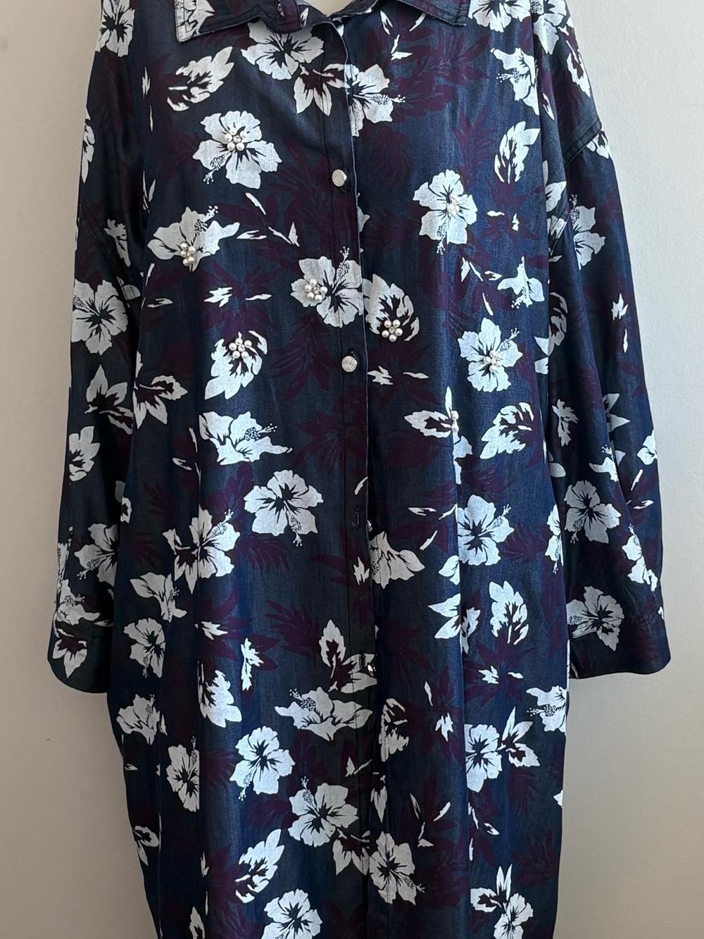 NWT Floral Button-Front  Coat/Dress - Navy & White